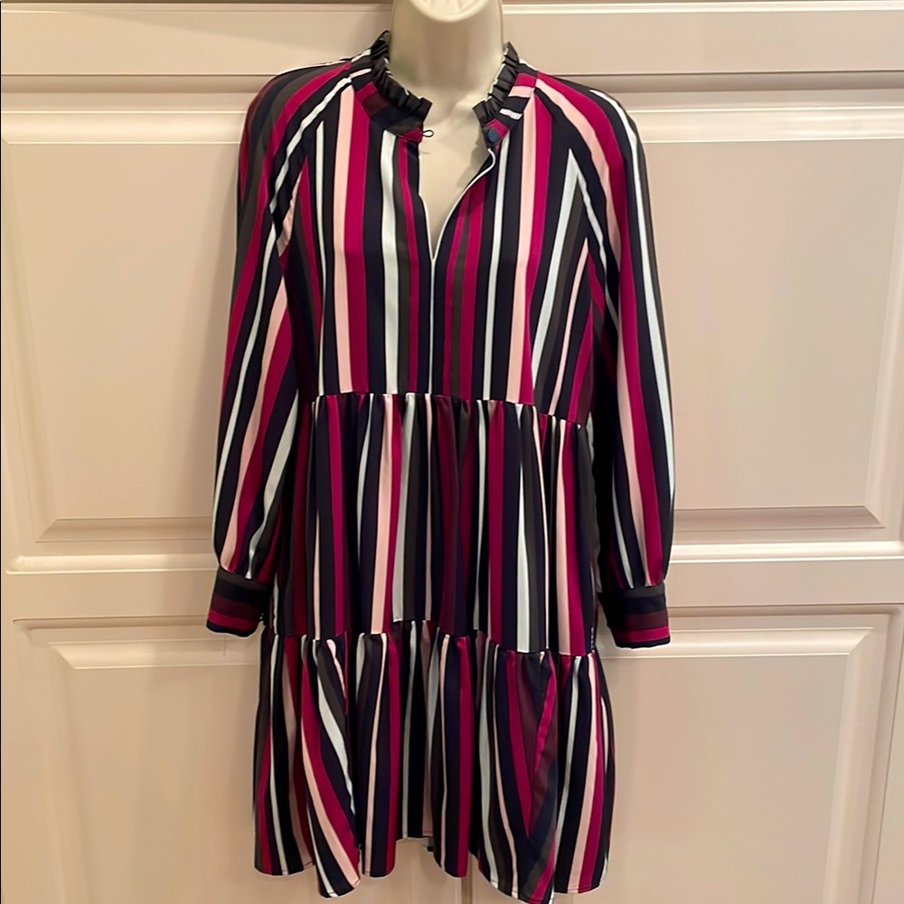 Marie Oliver striped tiered dress sz S